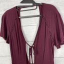 Kendall + Kylie  Burgundy Tie Front Open Back Romper Jumpsuit Shorts Size Small Photo 4