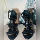 Ralph Lauren Black Leather Python Strappy Open Toe Heels size 10 Photo 3