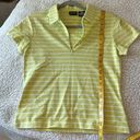 st. john's bay  Women's S Split Neck Polo Tee Citron Green White Stripe Preppy Photo 6