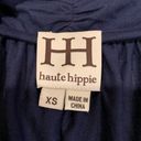 Haute Hippie  Black & Blue Draped Faux Wrap Top XS FLAW Photo 7