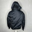 American Eagle  Women's Satin Hooded Ribbed Bomber Black Jacket Size Small Photo 1