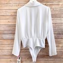 Open Edit  Bodysuit Women’s Size Medium White Sheer Long Sleeve Plunge NWT Photo 1