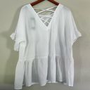 Boohoo 🦋 NWT  White Flowy Short Ruffle Sleeve T-Shirt Blouse Cross Back Size 16 Photo 1