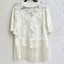 Alexis  Short Sleeve Fringe Semi Sheer Embroidered Top Off White Womens Size XS/S Photo 6