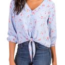 Alya NWT  by Francesca's Floral Tie-Front Romantic Fall Boho Crop Top, Blue, S Photo 6