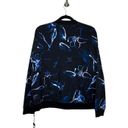 Donna Karan Watercolor Floral  Print Bomber Jacket in Black & Blue  Size Large Photo 4