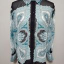 INC  International Concepts teal black damask sheer button down size 12 Photo 0