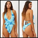 frankie's bikinis 💕💕 Molly One Piece Swimsuit Aqua Tie Dye Crushed Velvet S NWT Photo 4