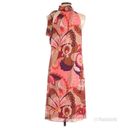 Trina Turk  Silk Halter Neck Midi Dress Sleeveless Paisley Bow Coral Size 0 New Photo 3