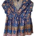 Emery Rose Large Blue and Yellow Paisley Blouse​​ Photo 0