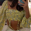 Kit + Sky Long Sleeve Floral Crop Top Vacation Beach Vacation Yellow Size XS Photo 0