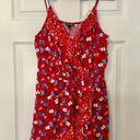 EXPRESS Women's Red Multi Floral Sleeveless Faux Wrap Mini Dress Ruffle Photo 0