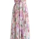 Chicwish  Sunflower Blossom Watercolor Floral Chiffon Maxi Slip Dress Size Medium Photo 2