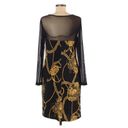 Isaac Mizrahi NWT  Black Mini Dress Gold Chain Print Mesh Sheer Back & Sleeves 8 Photo 2