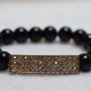 Cookie Lee  Black Beaded Gold Tone Rhinestone Bar Stretch Bracelet Photo 0