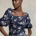 Polo  Ralph Lauren Stan Linen Blue Floral Puff Sleeve Square Neck size 8 Photo 0