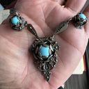 Antique Art Nouveau Silver Tone Czech Glass Blue Chrysoprase Necklace 1890’s Photo 7