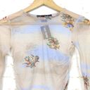 Hot Topic  Cherub Clouds Print Mesh Top Womens S Ivory Long Sleeve Ruching 90s Photo 4