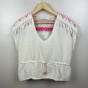 Amanda Uprichard  Embroidered Fringe Shirt Top Size Large Cropped Ivory Boho Photo 0