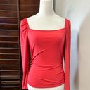 Abound  Womens Casual Top Red 3/4 Sleeve Stretch Ruched Square Neck M New Photo 1