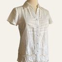 August Silk Y2K White Cotton Crochet Coquette Button Down Short Sleeve Top Photo 1