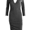 James Perse Henley Dress Deep Charcoal Melange Heathered V-Neck Ruched Mini 0 XS Photo 4