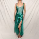 Victoria's Secret Vintage 80s emerald green sheer lace satin high slit bias cut slip maxi dress Photo 1