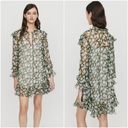 Maje NWOT  Rullina Ruffled Floral Print Metallic Mini Dress Green Women's Sz 1/S Photo 1