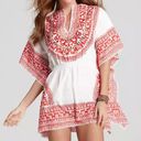 Trina Turk  Shangri-La Sequin Swim Cover-Up Size S? Red White Tribal V Neck Flowy Photo 1