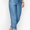 Talbots  Summer Twill Slim Leg Crop Pants Chambray Blue Tencel Drawstring Size 8 Photo 1