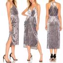 BCBGeneration NWT  Gold Crushed Velvet Racerback Surplice Draped Midi Dress Sz S Photo 2