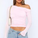 White Fox Boutique White Fox Best Of Luck Long Sleeve Top Pink One Shoulder Photo 0