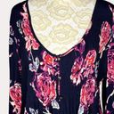 Shyanne  Smocked Boho High Low Swing Top Blouse Floral Black Pink L bv Photo 3