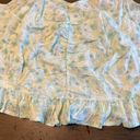 Abound  Sleeve Less Floral Front Ruched‎ Blue Green Ruffle Hem Womens Large Photo 2