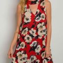 fab'rik Red mocha and black floral keyhole halter dress size small Photo 0