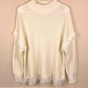 Umgee  Women’s Waffle Knit Fringe Sleeve Hem Detail Mock Neck Cream Sweater Photo 0