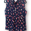 Charter Club Butterfly Pleated Button Down Sleeveless Top Blouse Navy Blue L Photo 0