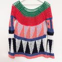 Free People  Modern Art Geo Crochet Open Knit Flared Bell Sleeves Sweater Top Photo 8