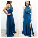 Yumi Kim NEW  Womens M High Demand Maxi Dress Ink Blue Halter Top Gown Photo 5