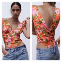 ZARA NWT  Floral Plunging V Bodysuit S Red Photo 1