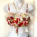 90s Y2K Red Floral Lace Bandeau Tube Crop Top S M​ Size M Photo 3