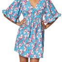 Betsey Johnson NWOT  rare Belted Blue and Pink Vintage Rose Print Fit and Flar… Photo 0