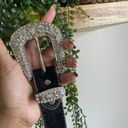 Vintage Boho Blue Jeweled Western Belt SZ S Silver Hardware Photo 3