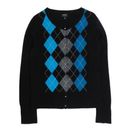 Apt. 9  Y2k Black & Blue Argyle Preppy Cashmere Cardigan Sweater Medium Photo 0