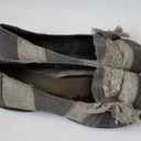 BKE  Tomgirl gray canvas lace bow contrast flats size 10 Photo 0