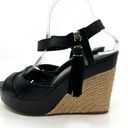 Ralph Lauren  Gwen Black Leather Ankle Strap Wedge Sandals Women's 9 US Photo 1