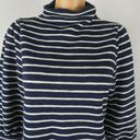 Madewell  Gathered Sleeve Mock Neck Top in Stripe Striped Navy White Cotton Poly Photo 3