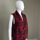 Woolrich Vintage  Red + Black Winter Print Fleece Vest Toggle Closure Photo 2