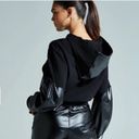 Noli  Midnight Hoodie Black Long Sleeve Faux Leather Cropped Women’s Size Medium Photo 3