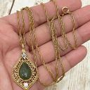 GF Vintage  Filigree Jade Teardrop Diamond Necklace Photo 0